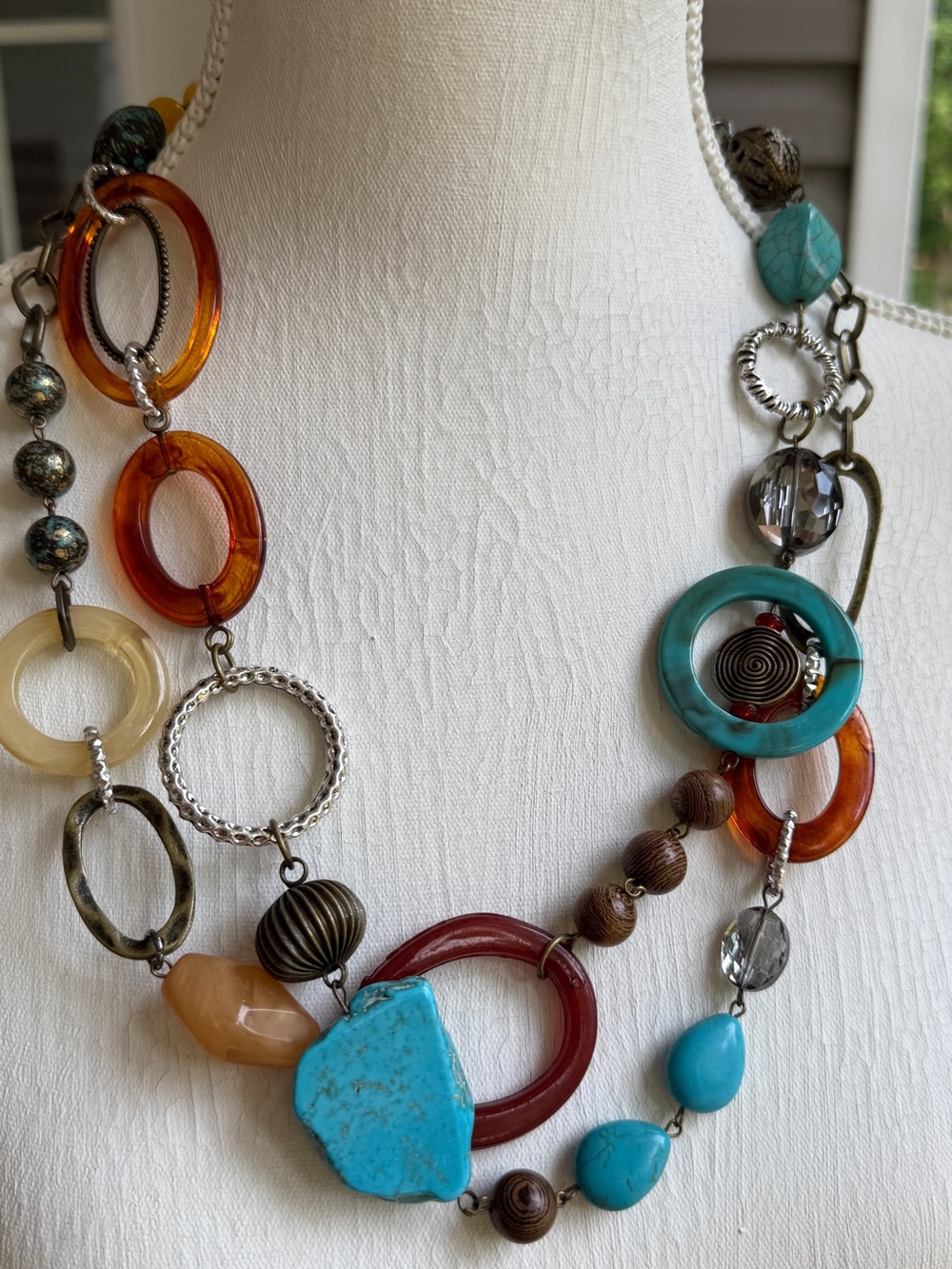 Boho Multi-Color Statement Necklace with Turquoise Accents